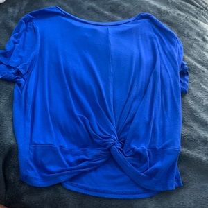 Navy blue with permanent knot at the bottom in the middle